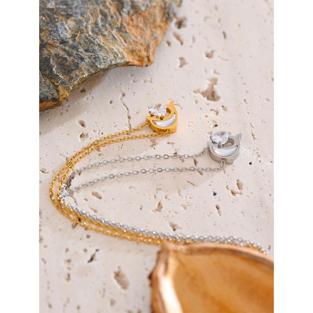 Crescent Moon & Crystal Necklace