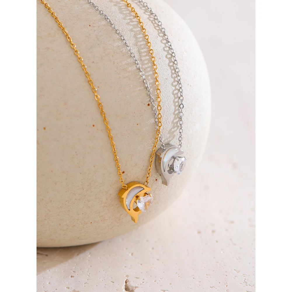 Crescent Moon & Crystal Necklace