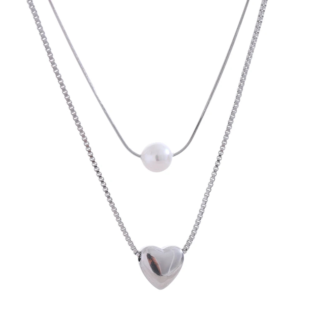 Heart & Pearl Duo Necklace