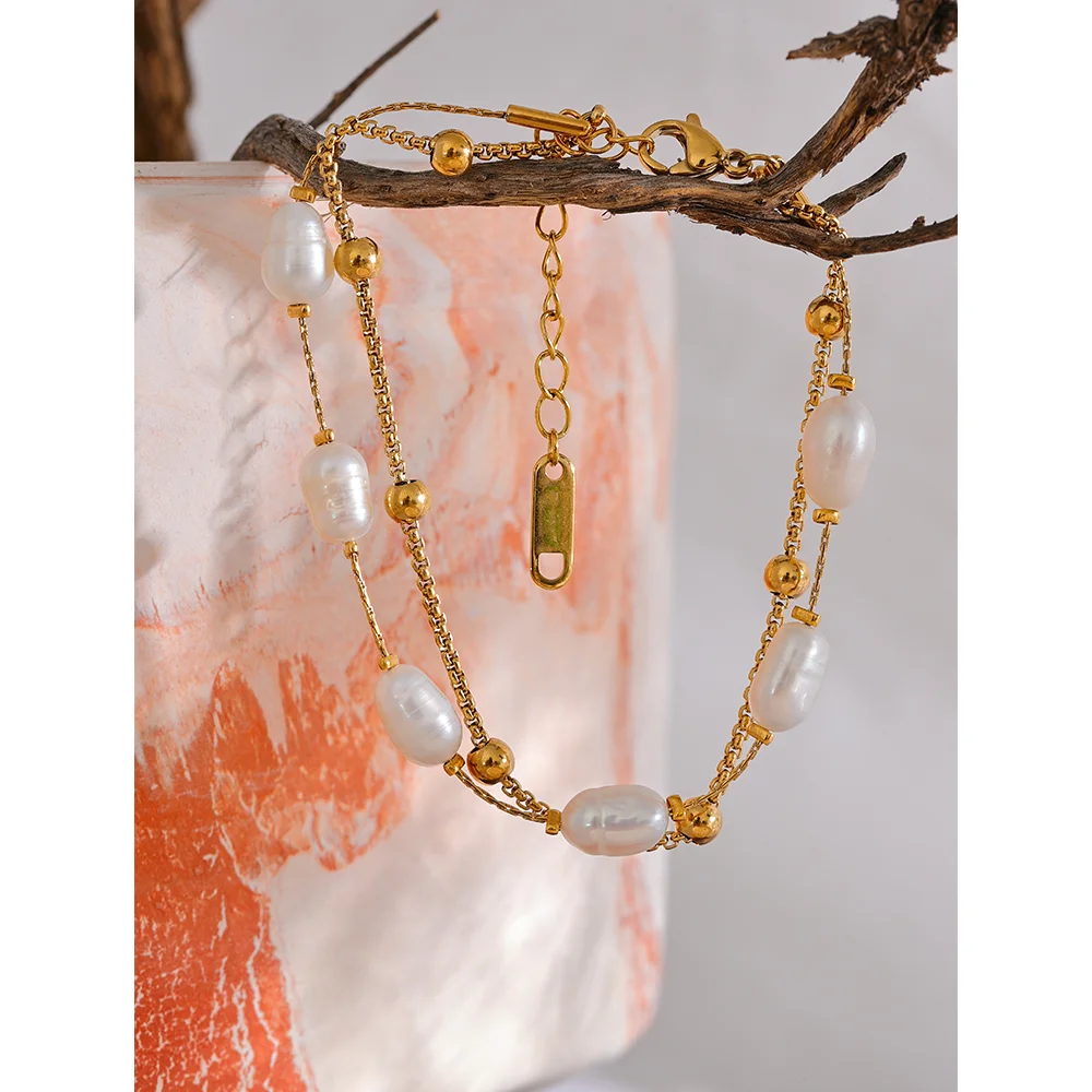 Gold & Pearl Chain Bracelet