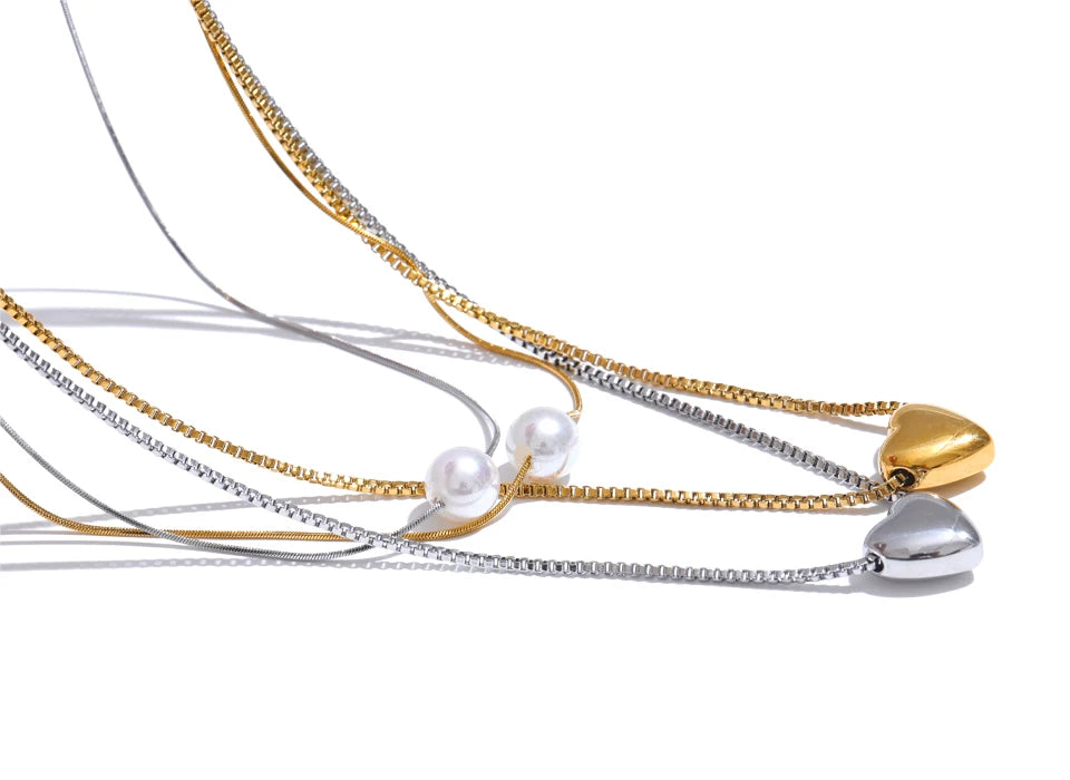 Heart & Pearl Duo Necklace