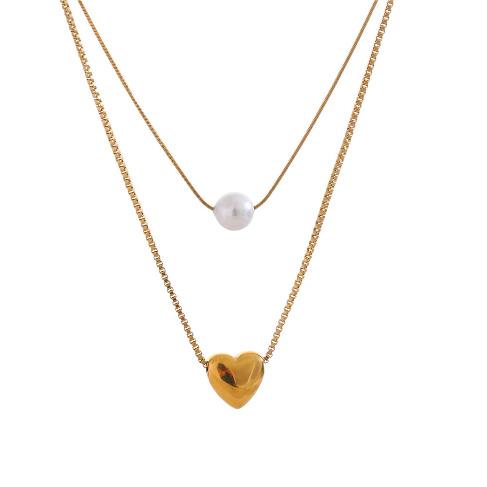 Heart & Pearl Duo Necklace