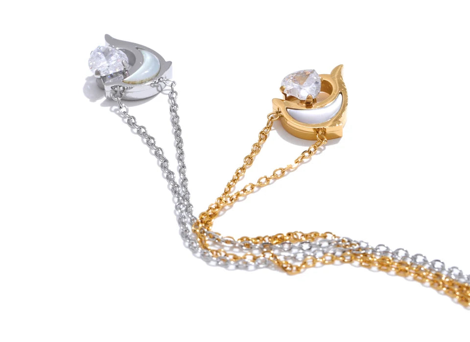 Crescent Moon & Crystal Necklace