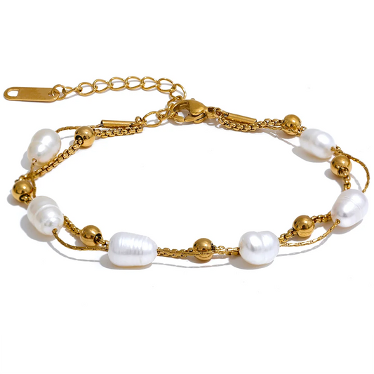 Gold & Pearl Chain Bracelet