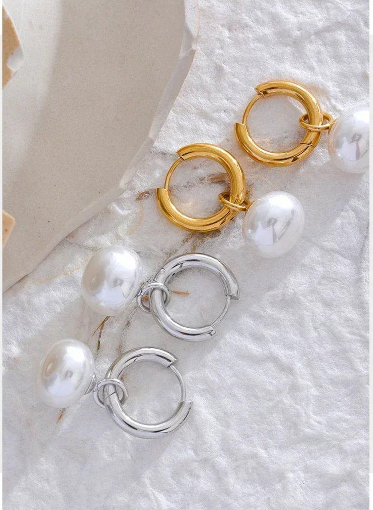 Elegant Pearl Hoop Earrings