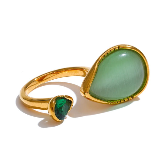 Duo Green Cabochon Ring