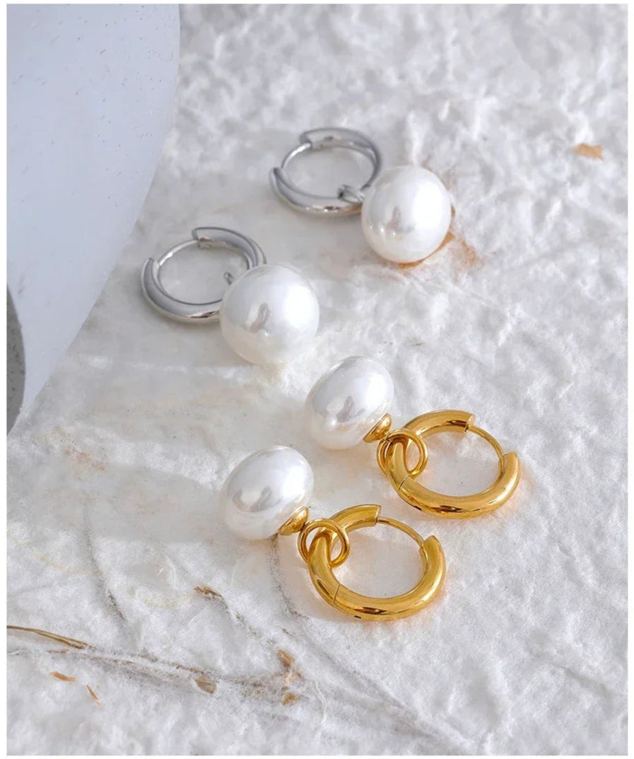 Elegant Pearl Hoop Earrings