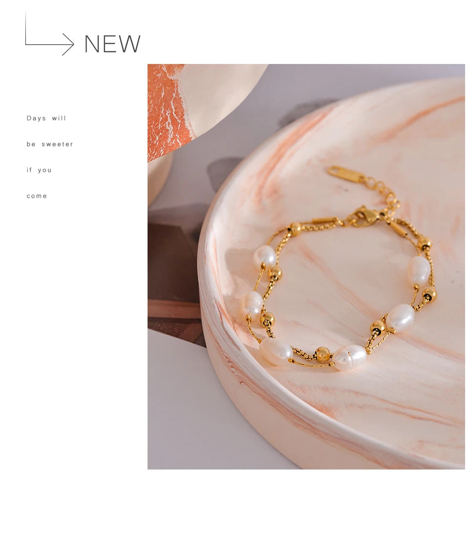 Gold & Pearl Chain Bracelet