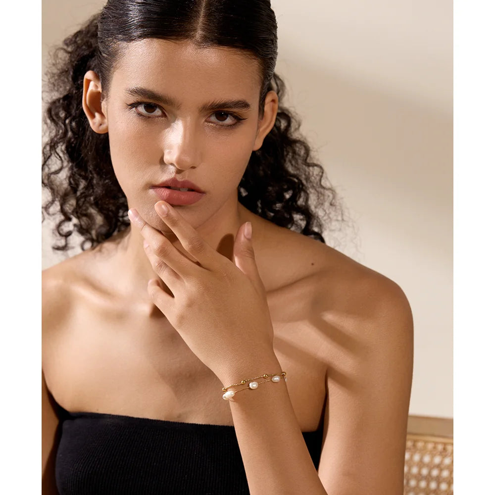 Gold & Pearl Chain Bracelet