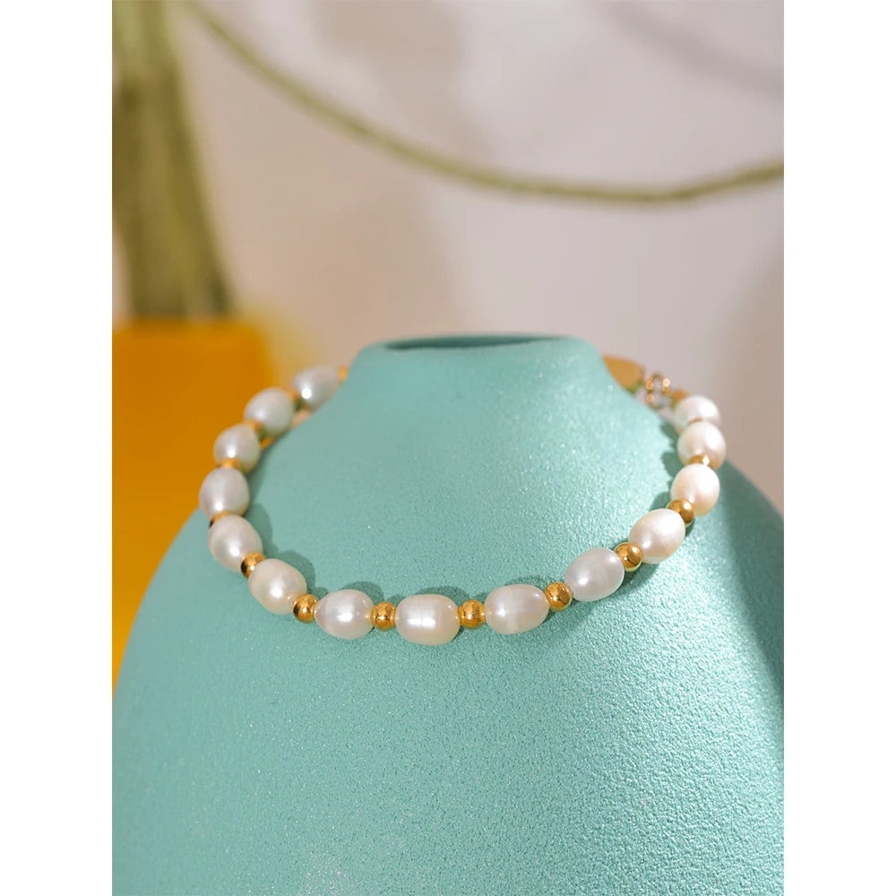 Oval Freshwater Pearl Charm Bracelet