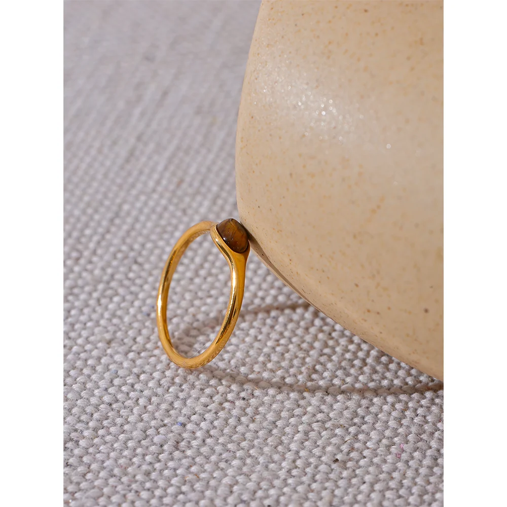 Golden Artisan Stone Ring