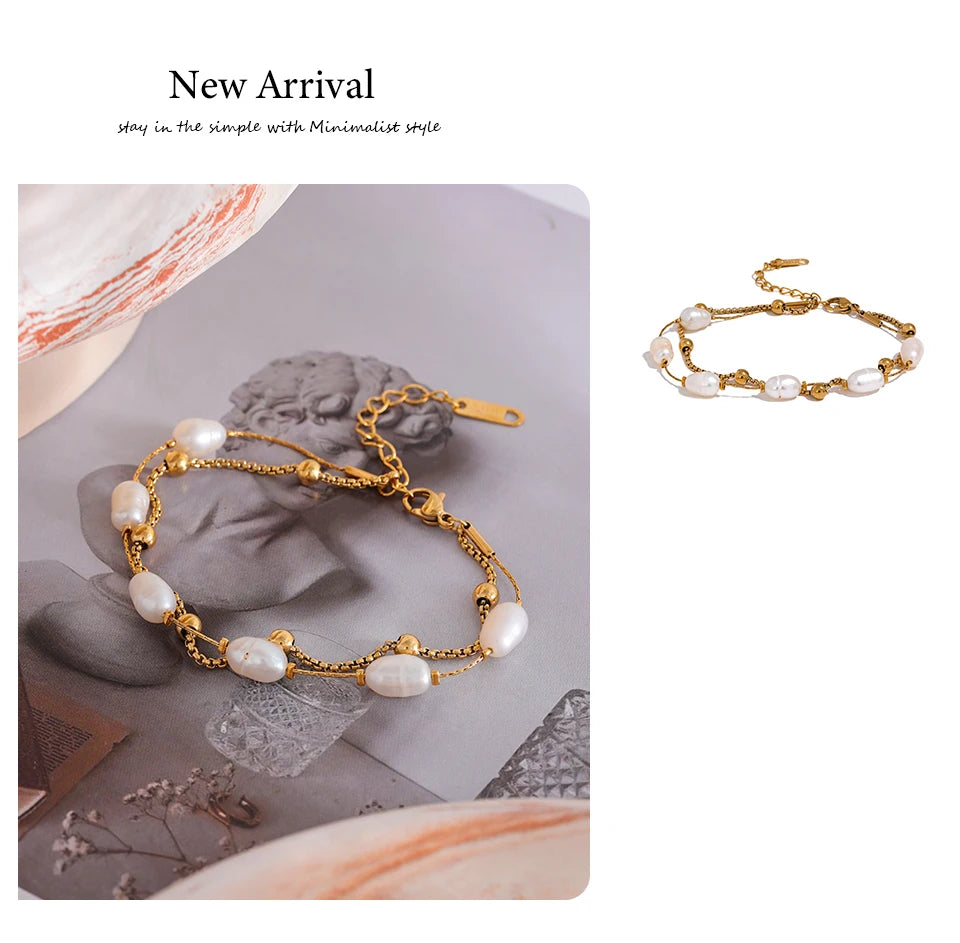 Gold & Pearl Chain Bracelet