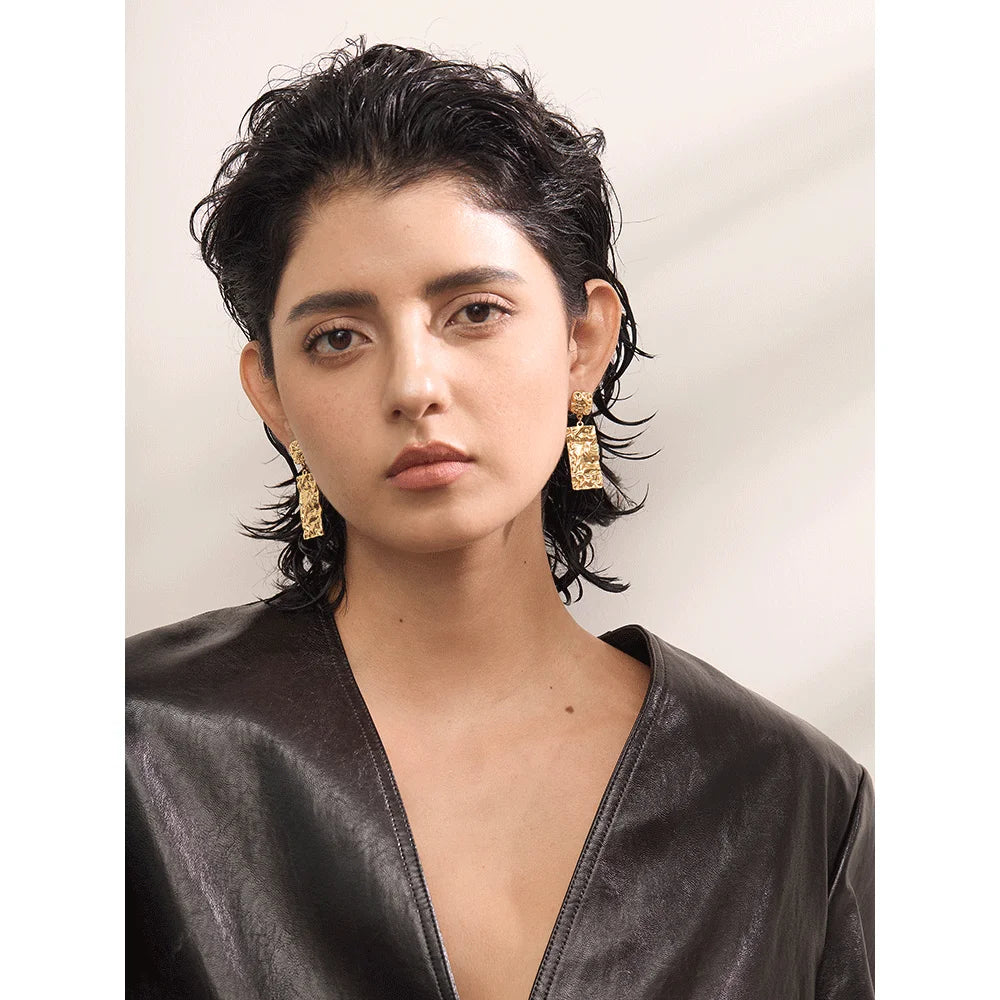 Textured Rectangle Drop Earrings