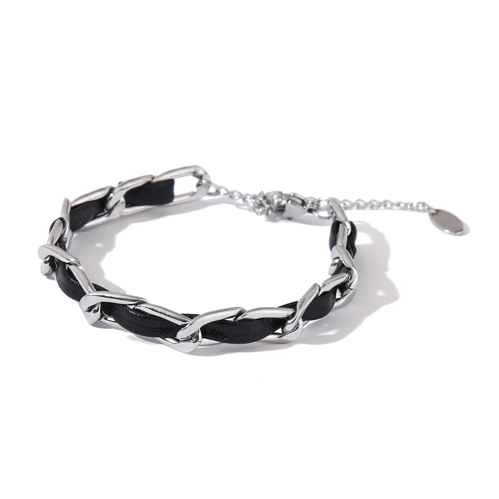 Trendy Leather & Steel Charm Bracelet