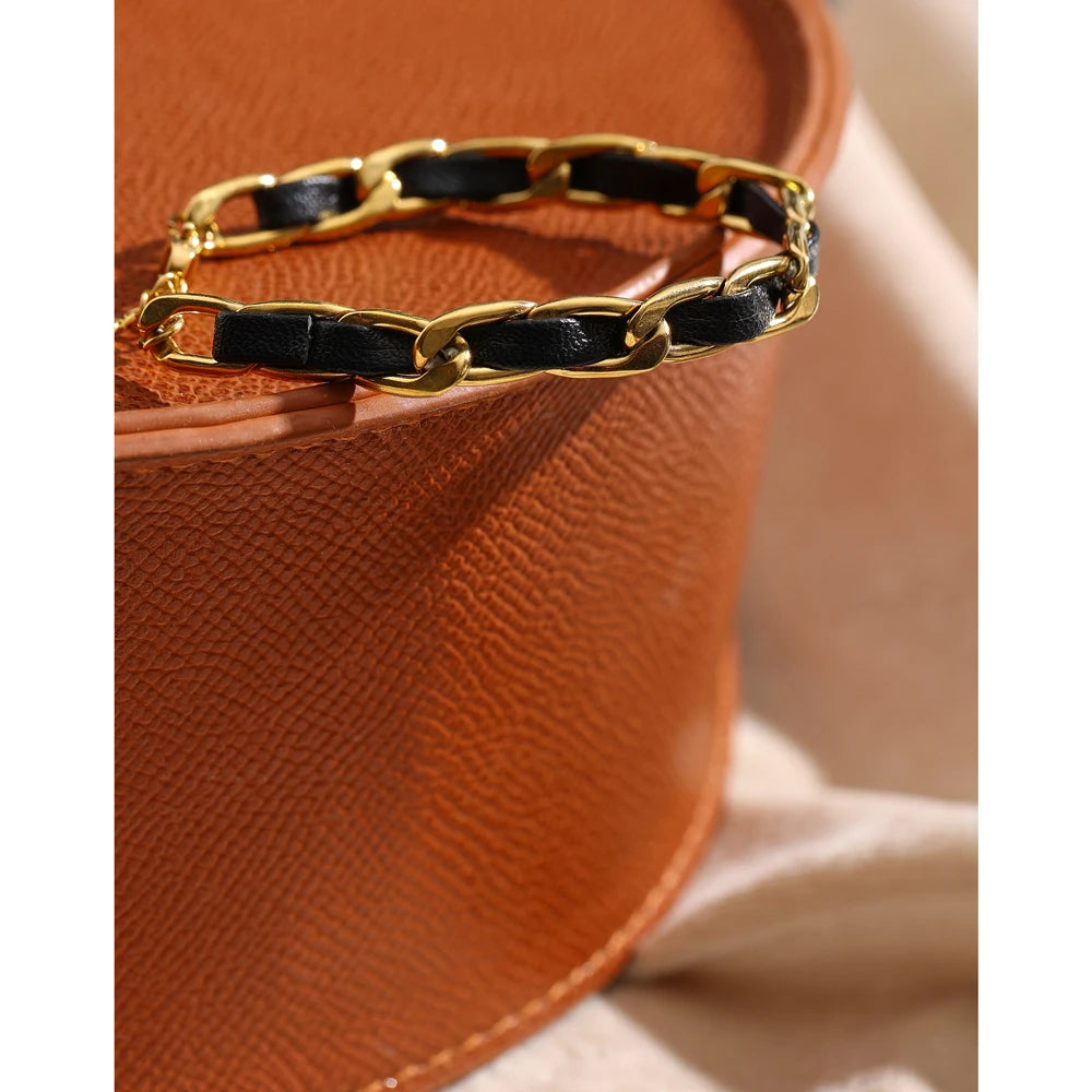 Trendy Leather & Steel Charm Bracelet