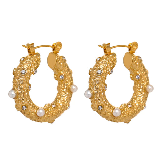 Golden Pearl Hoop Earrings