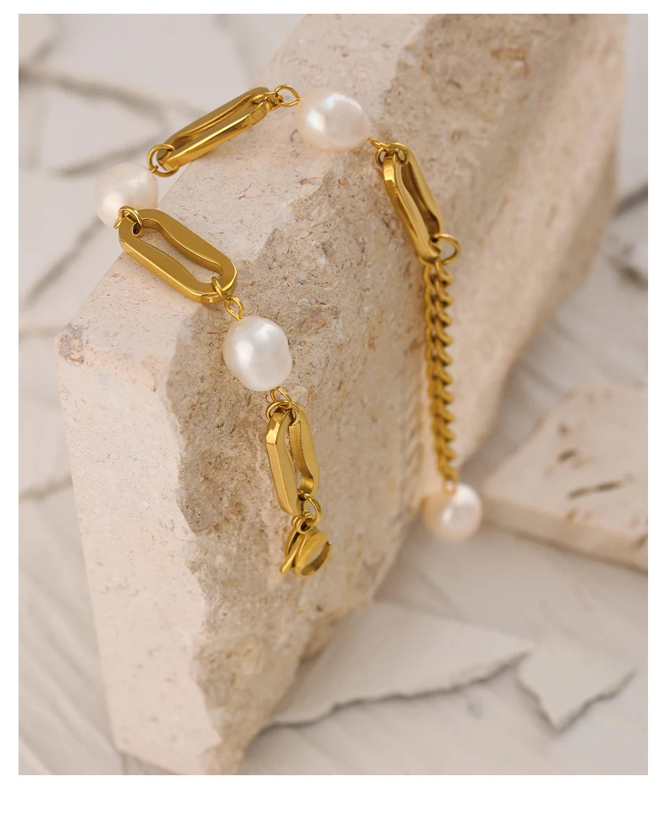 Golden Freshwater Pearl Charm Bracelet