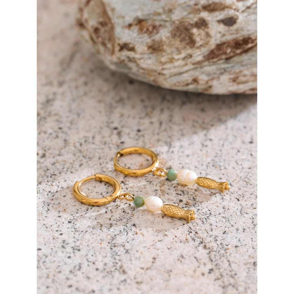 Pearl Fish Dangle Earrings