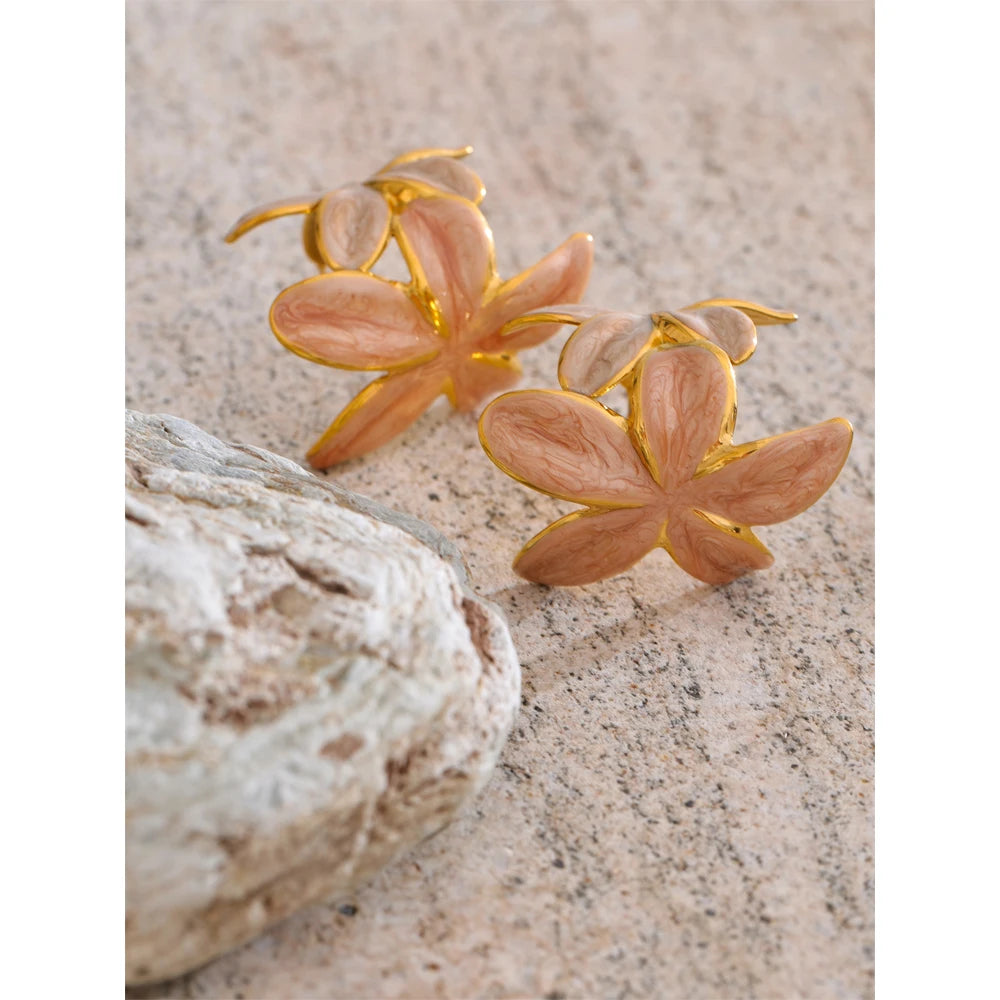 Enamel Golden Flower Earrings