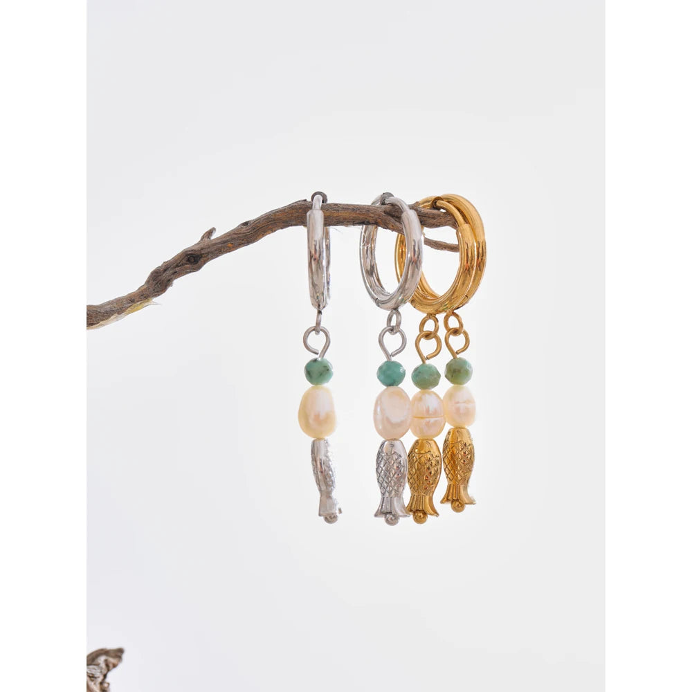 Pearl Fish Dangle Earrings