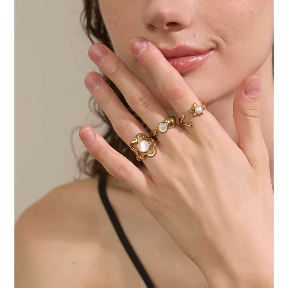 Pearl Flower Open Adjustable Ring