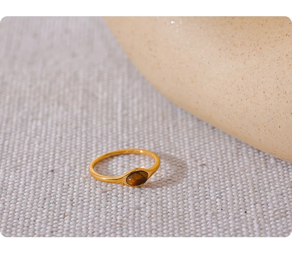 Golden Geometric Stone Ring