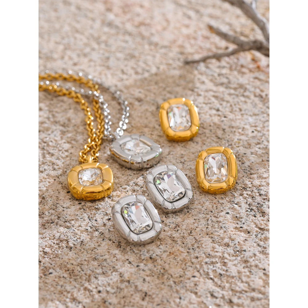 Framed Crystal Necklace &amp; Stud Set