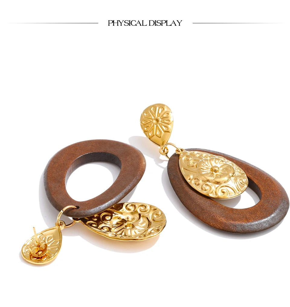 Ornate Wood Drop Earrings