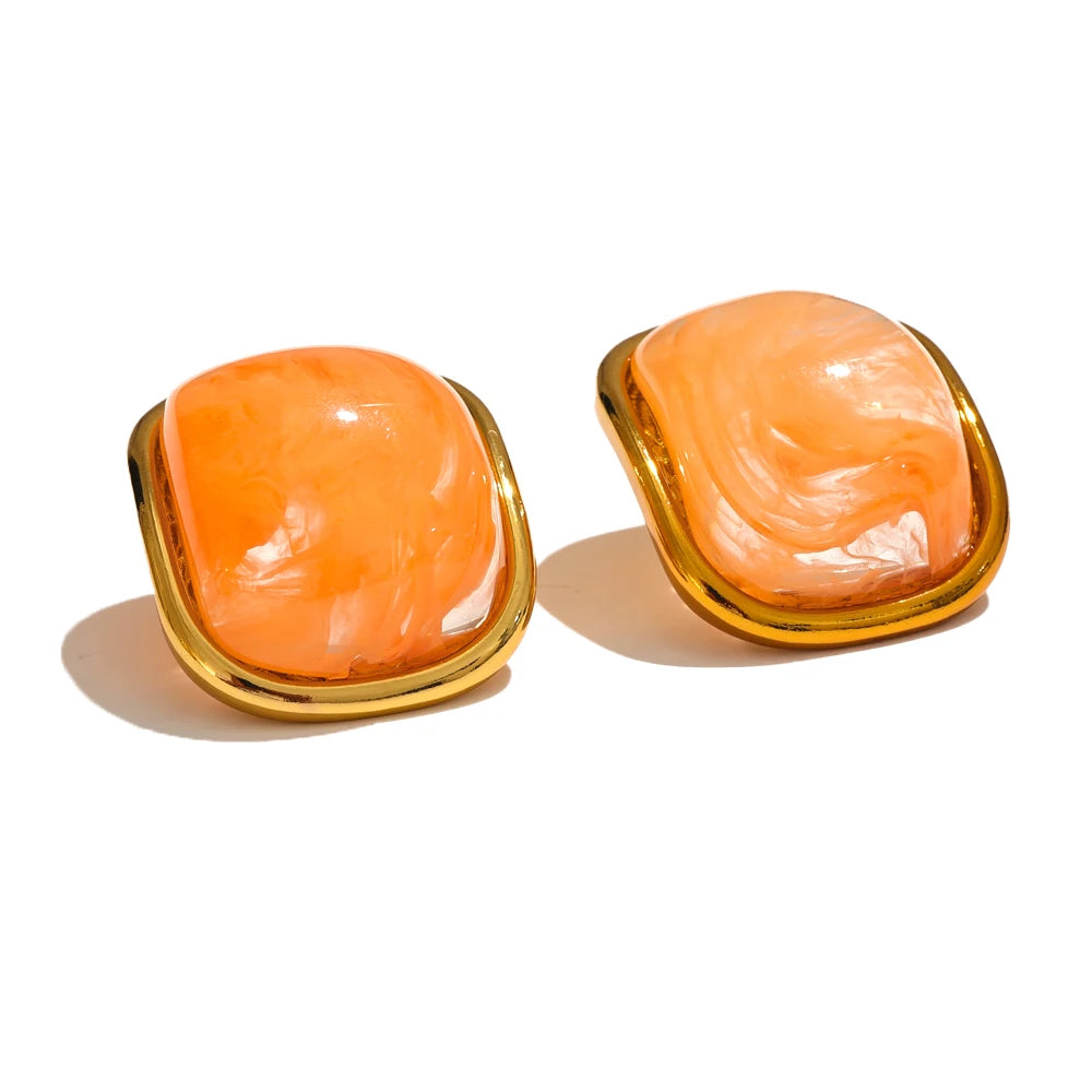 Golden Square Resin Stud Earrings