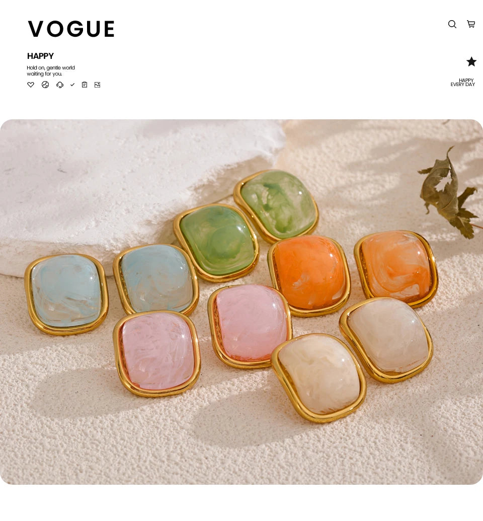 Golden Square Resin Stud Earrings