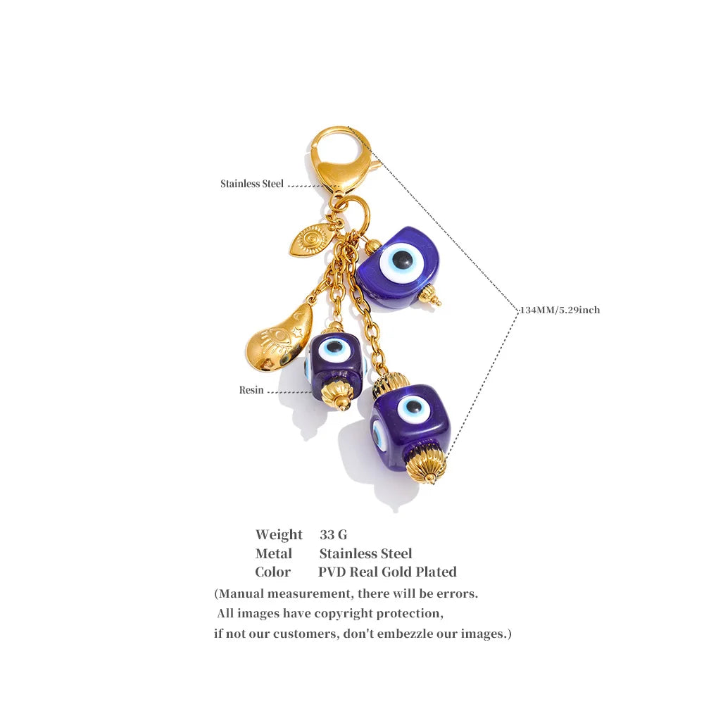 Blue Resin Square Eye Chain Pendant Key Chain