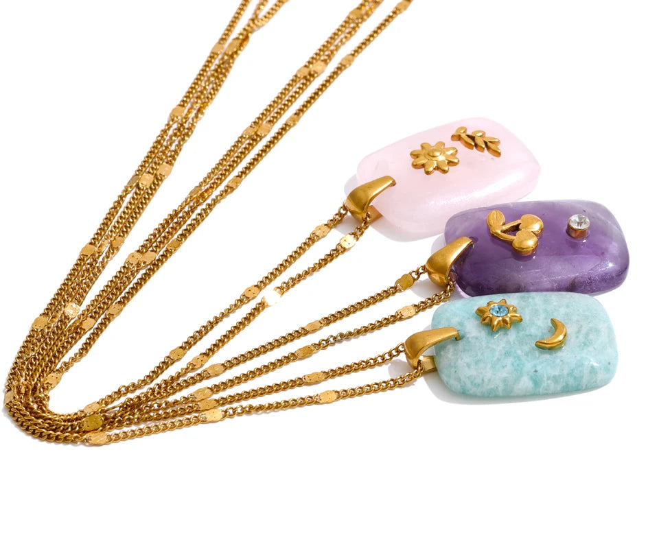 Pastel Stone Charm Necklace Set