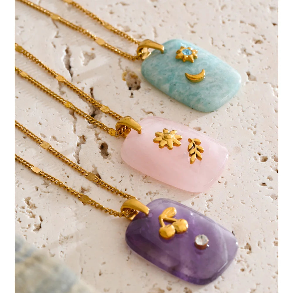 Pastel Stone Charm Necklace Set