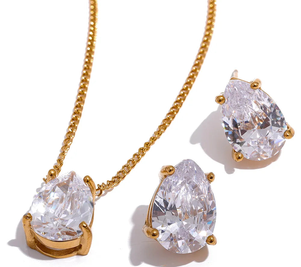 Golden Zirconia Jewelry Set (Necklace + Earrings)