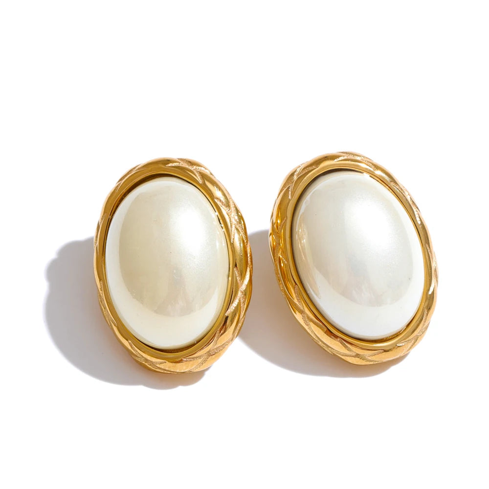 Golden Pearl Geometric Stud Earrings