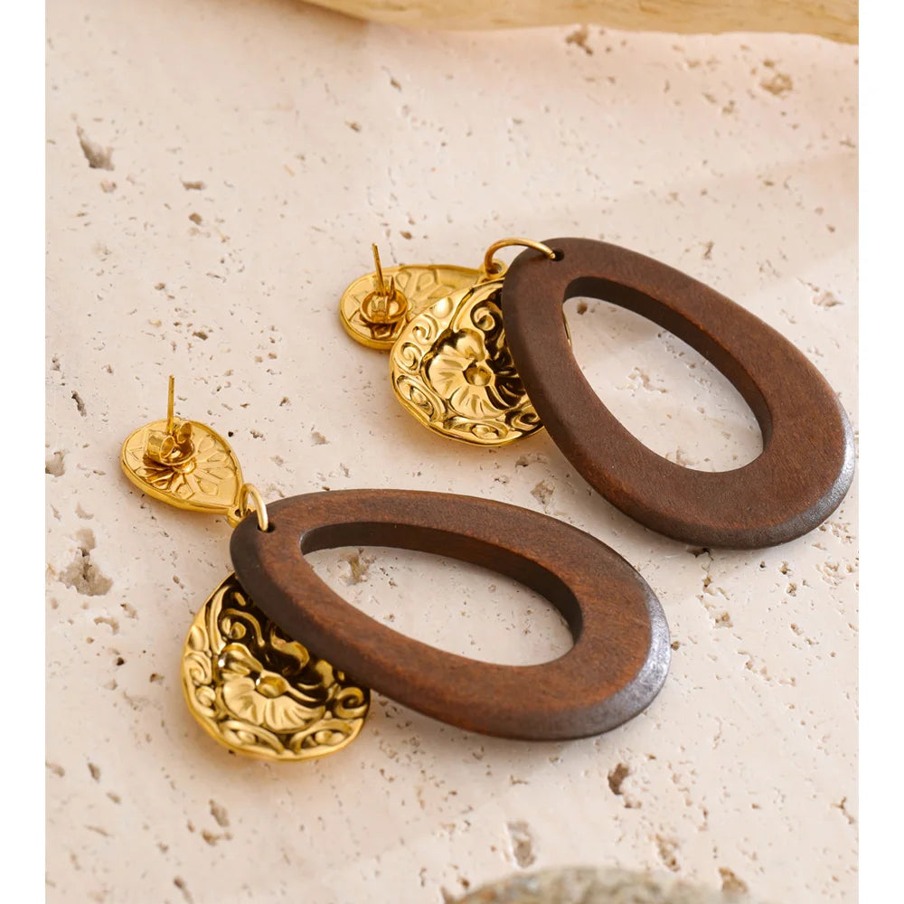 Ornate Wood Drop Earrings