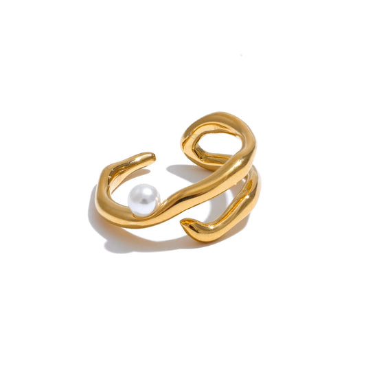 Gold Simulated Pearl Ring