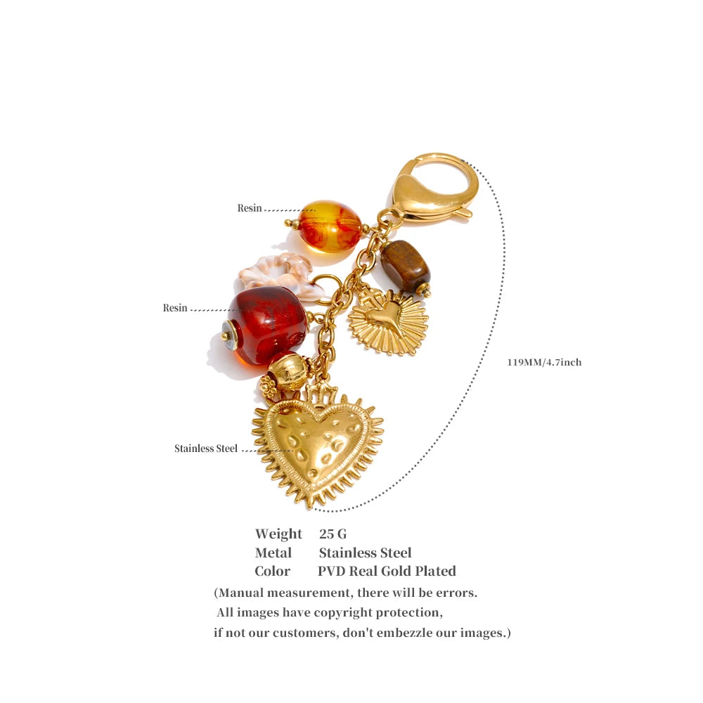 Stainless Resin Heart Chain Pendant Key Chain