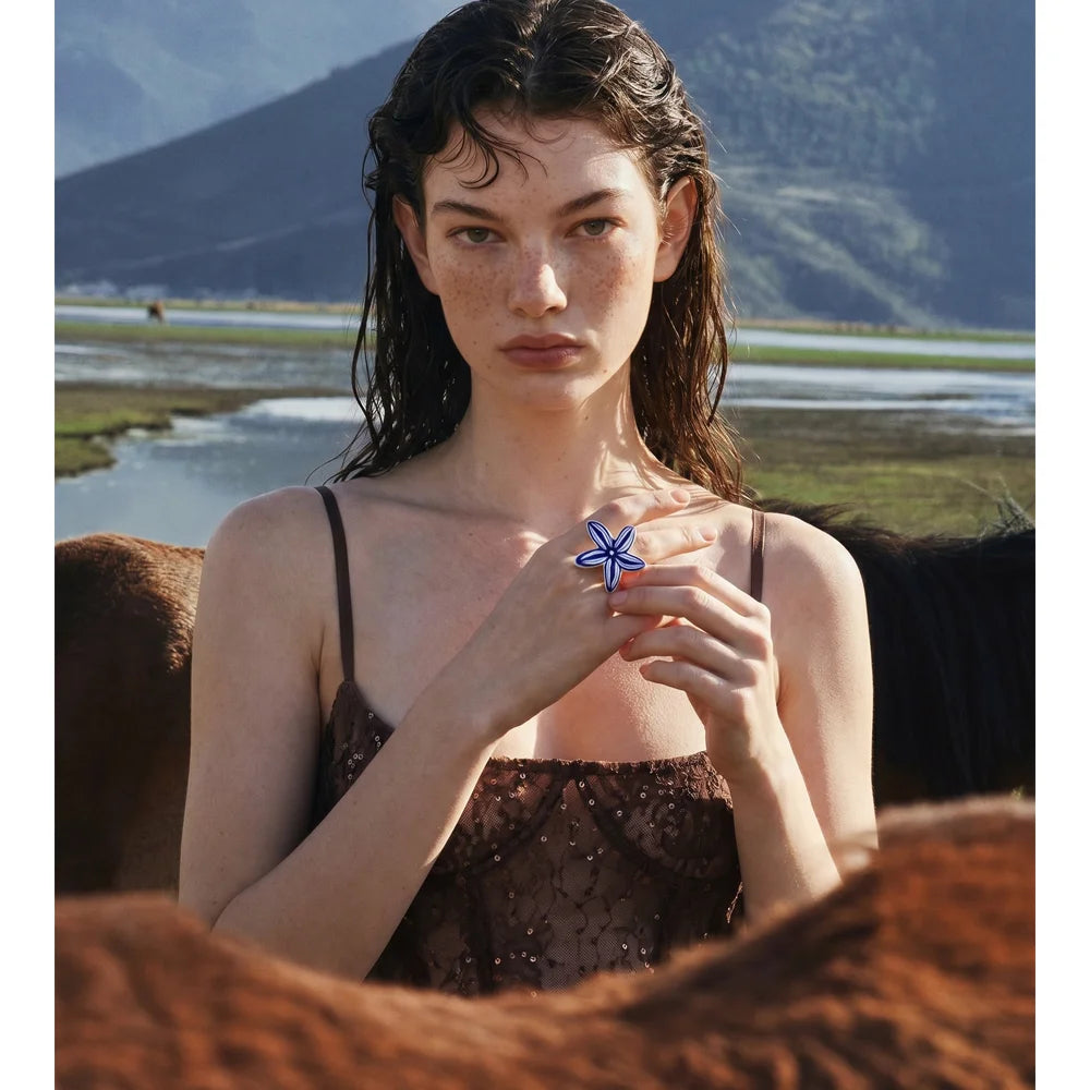 Blue Blossom Statement Ring