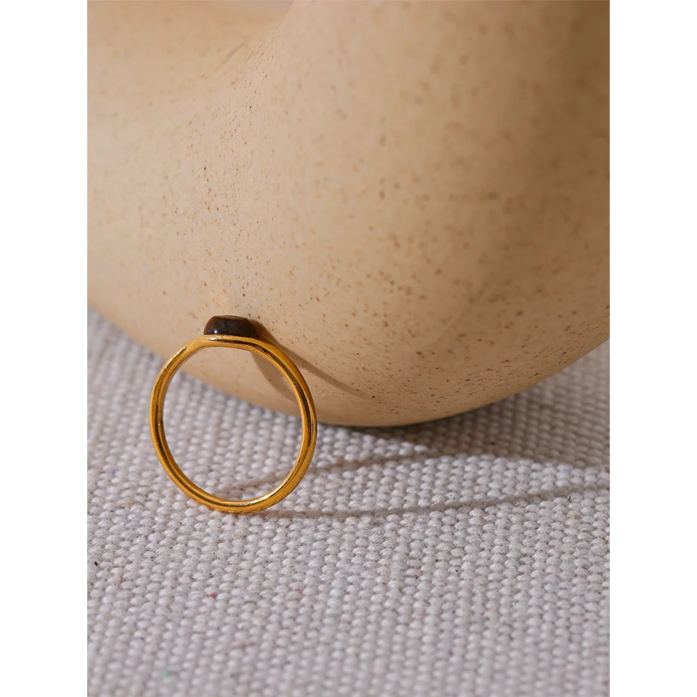 Golden Geometric Stone Ring