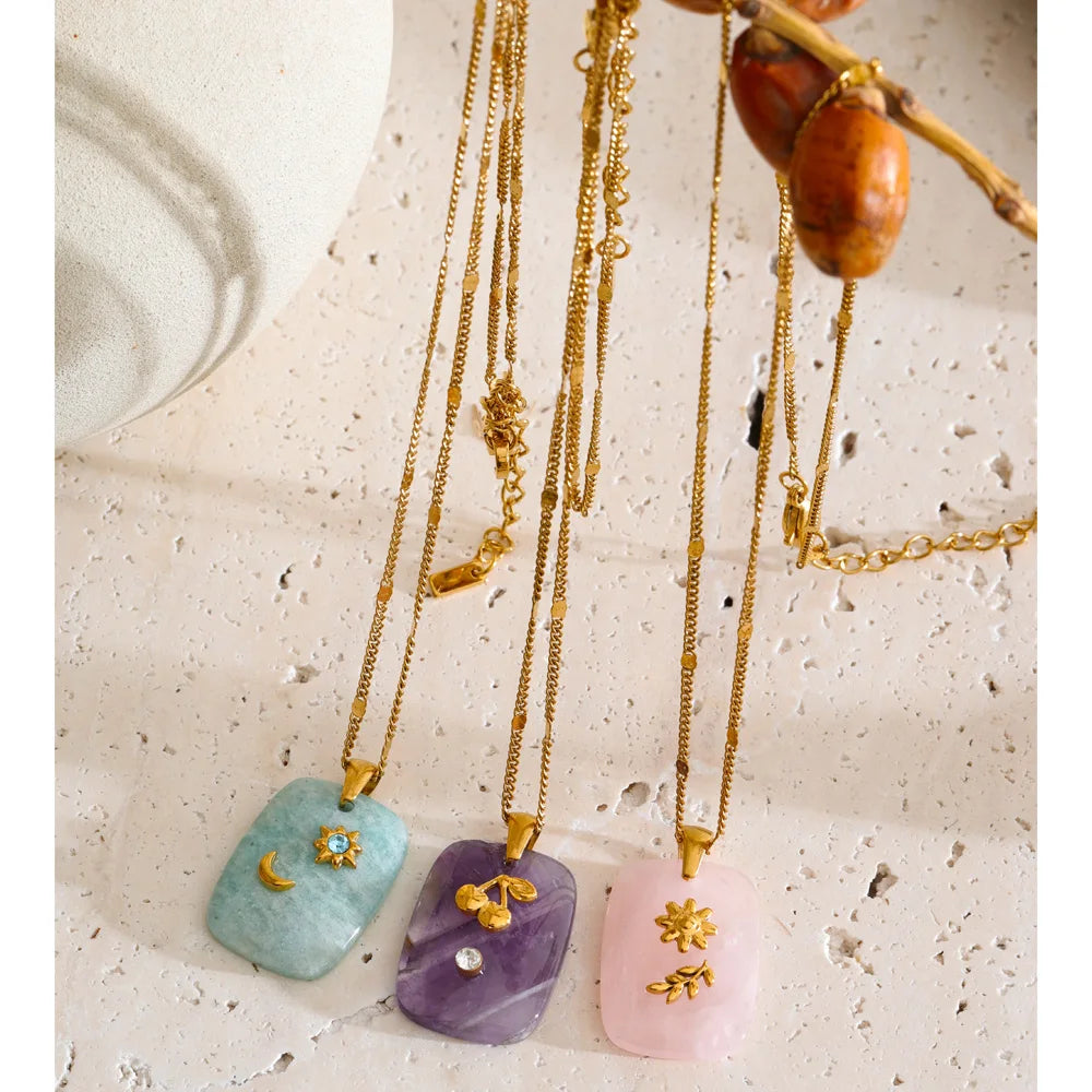 Pastel Stone Charm Necklace Set