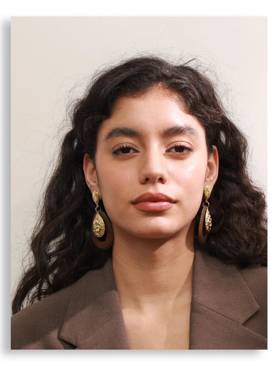 Ornate Wood Drop Earrings