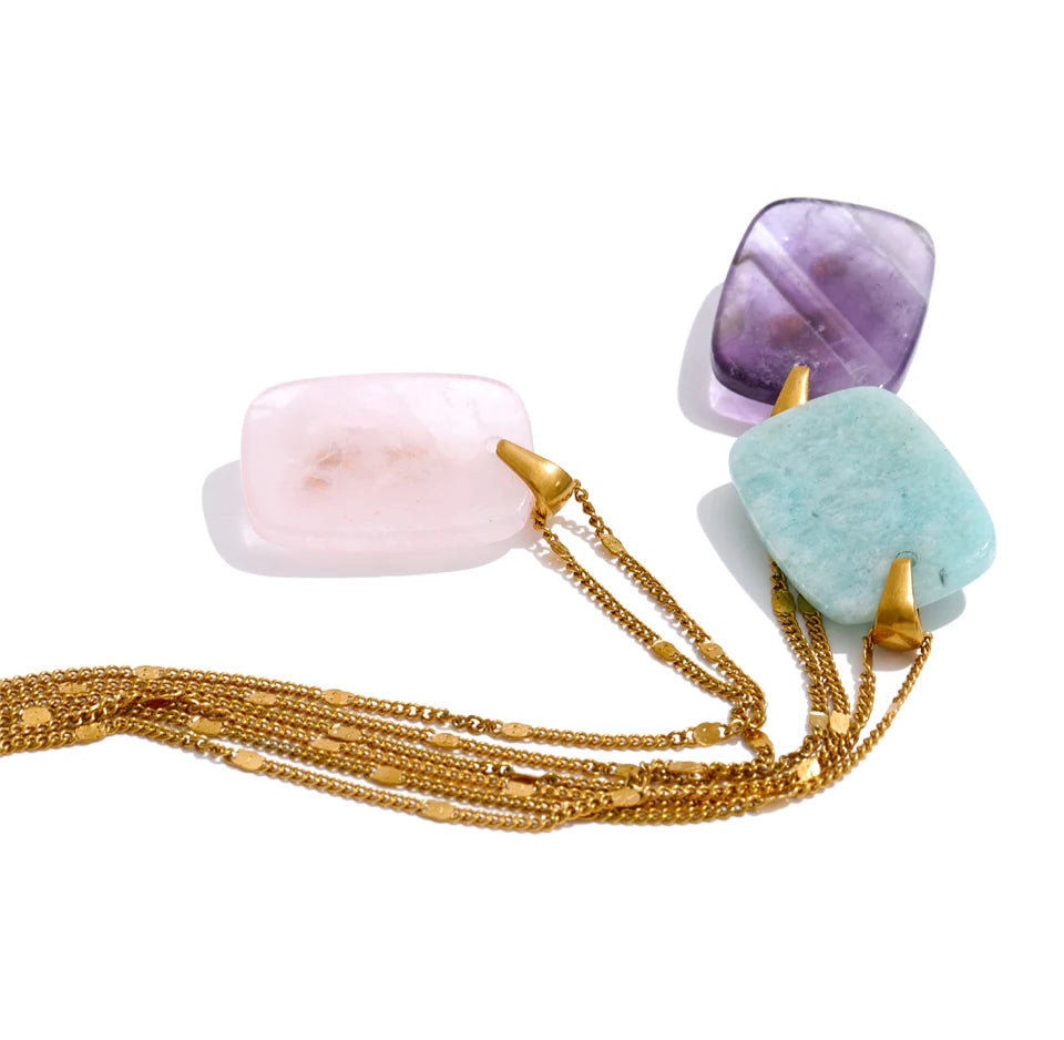 Pastel Stone Charm Necklace Set