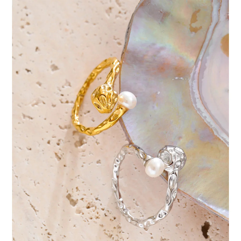Hammer Pearl Adjustable Ring