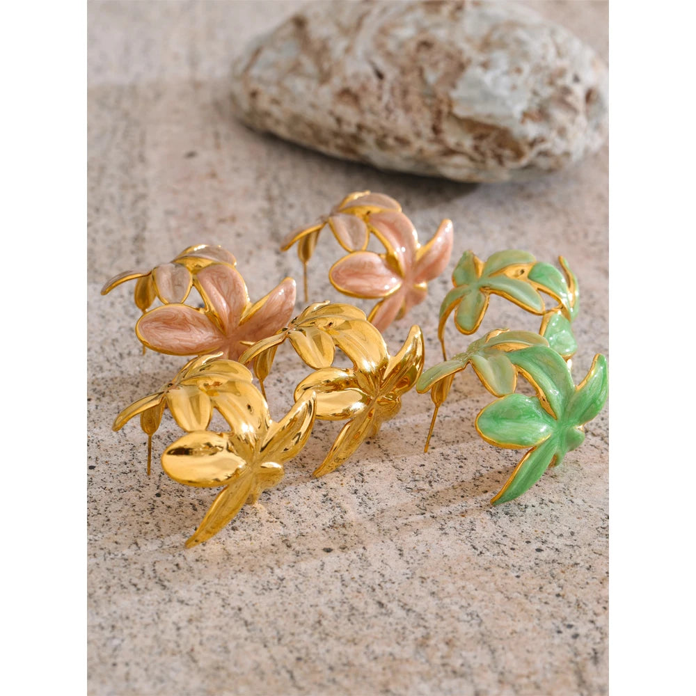 Enamel Golden Flower Earrings