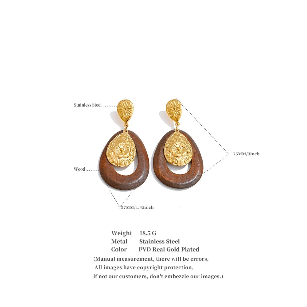 Ornate Wood Drop Earrings
