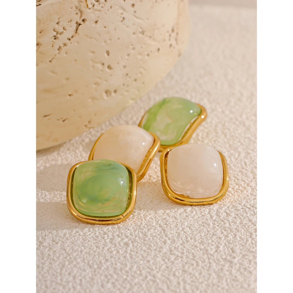 Golden Square Resin Stud Earrings