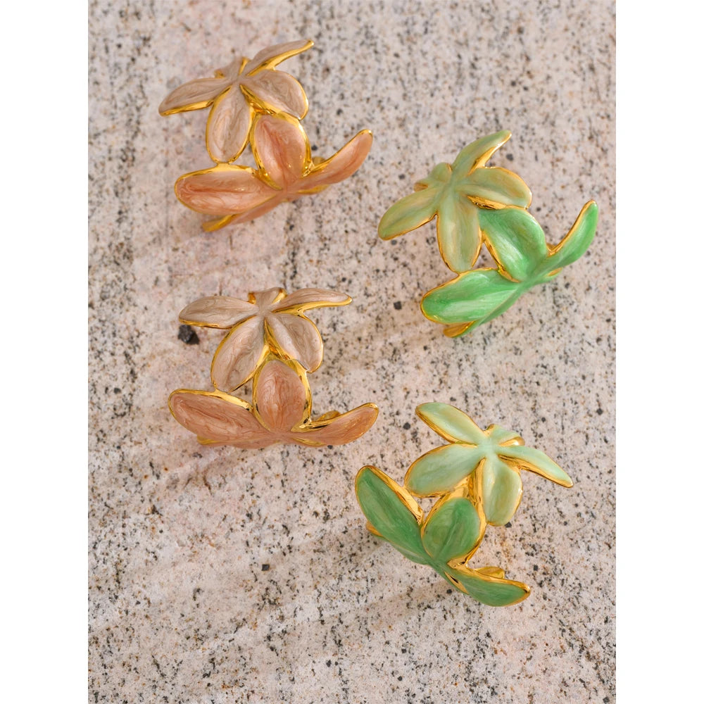 Enamel Golden Flower Earrings
