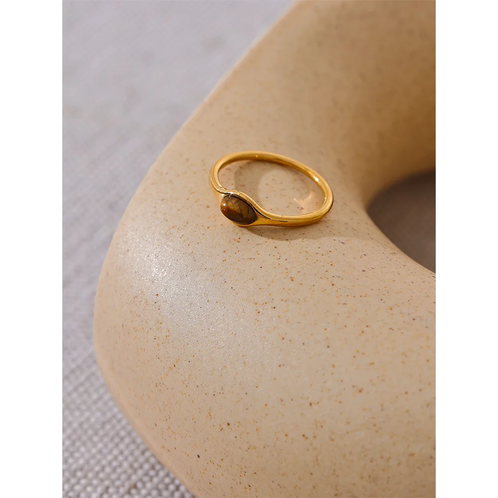 Golden Geometric Stone Ring