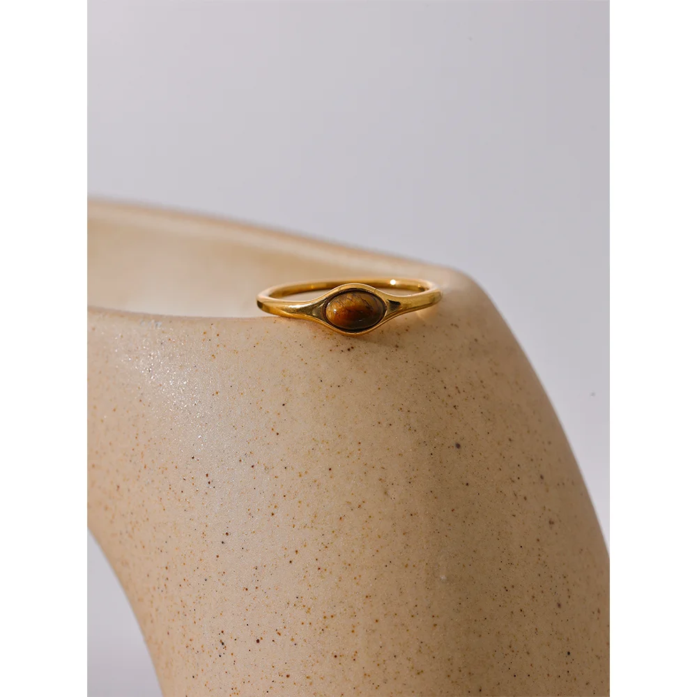 Golden Geometric Stone Ring